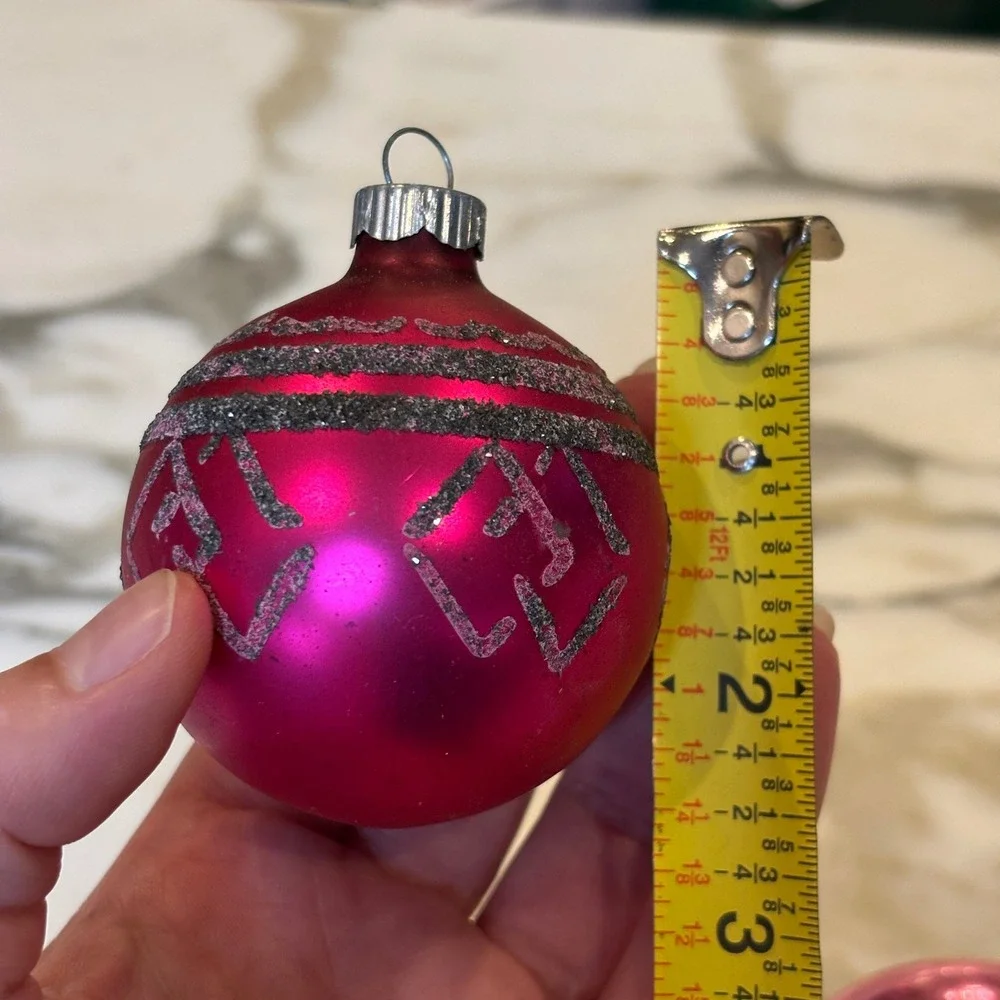 Shiny Brite Vintage Mica Glitter Stencil Glass Christmas Ornaments Pink Gold